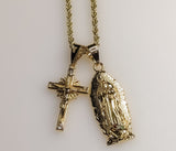 Virgin Mary Cross Double Pendants Charms 3mm Rope/Braided Plated Necklace