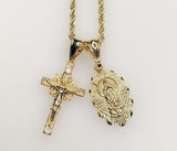 Virgin Mary Cross Double Pendants Charms 3mm Rope/Braided Plated Necklace