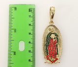 Plated Virgin Mary 4mm 14K Diamond Figaro Chain Necklace