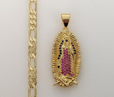 Plated Virgin Mary 5mm Figaro Chain Necklace