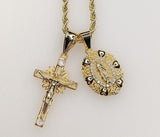Virgin Mary Cross Double Pendants Charms 3mm Rope/Braided Plated Necklace