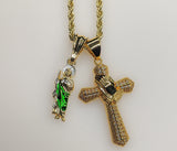 Cross Saint Jude Double Pendants Charms 3mm Rope/Braided Plated Necklace