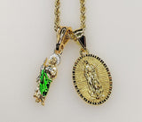 Virgin Mary Saint Jude Double Pendants Charms 3mm Rope/Braided Plated Necklace