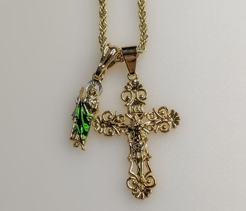 Cross Saint Jude Double Pendants Charms 3mm Rope/Braided Plated Necklace