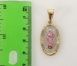 Plated Tri-Color Virgin Mary 3mm Cuban Chain Necklace