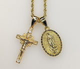 Virgin Mary Cross Double Pendants Charms 3mm Rope/Braided Plated Necklace