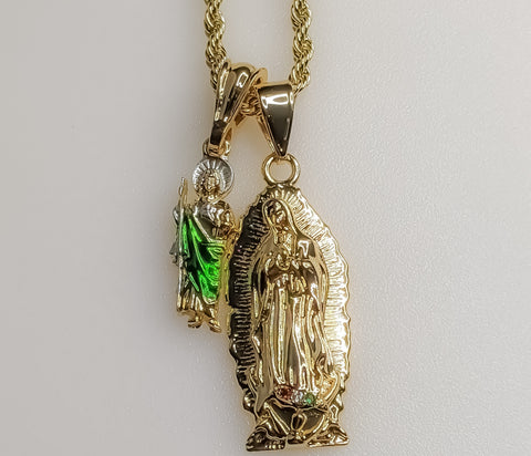 Virgin Mary Saint Jude Double Pendants Charms 3mm Rope/Braided Plated Necklace