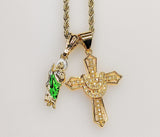 Cross Saint Jude Double Pendants Charms 3mm Rope/Braided Plated Necklace
