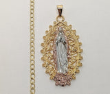 Plated Tri-Gold Virgin Mary 3mm Cuban Chain Necklace