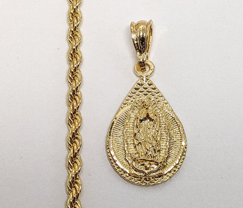 Plated Virgin Mary 4mm Rope/Braided Chain Necklace