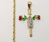 Plated Multicolor Virgin Mary 3mm Rope/Braided Chain Necklace