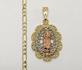 Plated Tri-Color Virgin Mary 4mm Figaro Chain Necklace