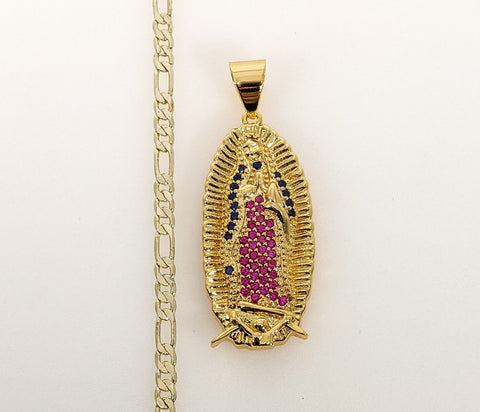 Plated Virgin Mary 3mm Figaro Chain Necklace*