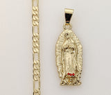 Plated Virgin Mary 4mm Figaro Chain Necklace