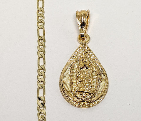 Plated Virgin Mary 3mm Figaro Chain Necklace