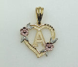 Plated Tri-Color Letter "A" Heart Pendant