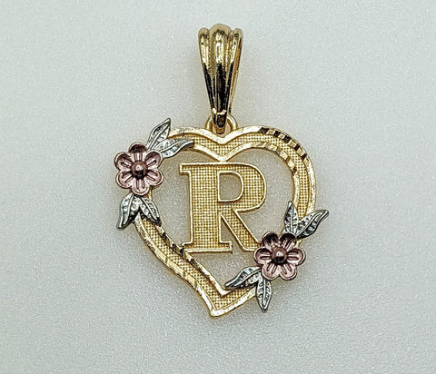 Plated Tri-Color Letter "R" Heart Pendant