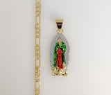 Plated Multicolor Virgin Mary 4mm Figaro Chain Necklace