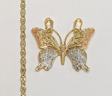 Plated Tri-Gold Butterfly 3mm Star Chain Necklace