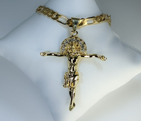 Plated Cross 5mm Figaro Chain Necklace