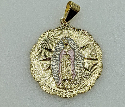 Plated Tri-Color Virgin Mary Pendant
