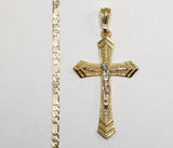 Plated Tri-Color Cross 3mm Figaro Chain Necklace