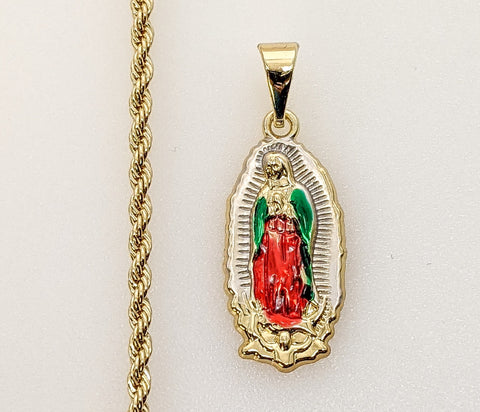 Plated Multicolor Virgin Mary 2mm Rope/Braided Chain Necklace