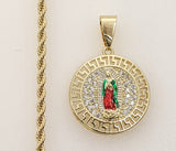 Plated Multicolor Virgin Mary 2mm Rope/Braided Chain Necklace