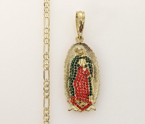 Plated Virgin Mary 4mm Figaro Chain Necklace