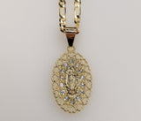 Plated Virgin Mary 3mm Figaro Chain Necklace