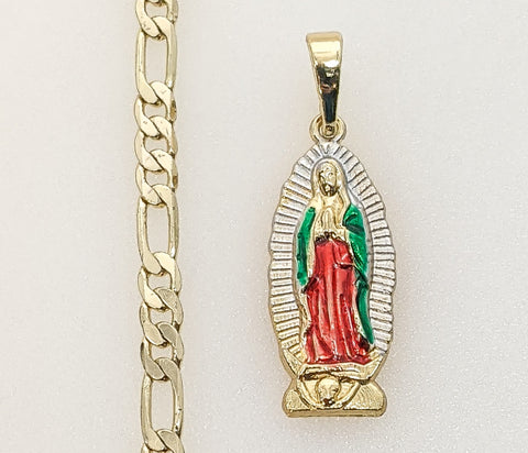 Plated Dainty Multicolor Virgin Mary 3mm Figaro Chain Necklace