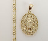 Plated Virgin Mary 4mm Figaro Chain Necklace