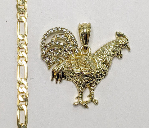 Plated Rooster 5mm Figaro Chain Necklace