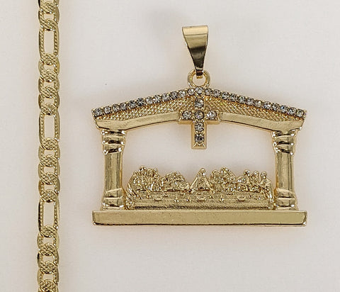 Plated The Last Supper 4mm 14K Diamond Figaro Chain Necklace