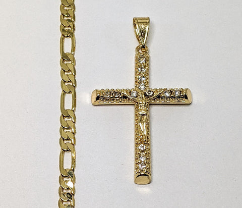 Plated Cross 5mm Figaro Chain Necklace