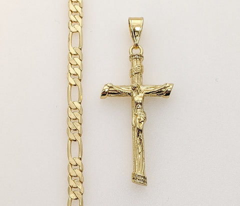 Plated Cross 5mm Figaro Chain Necklace