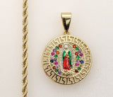 Plated Multicolor Virgin Mary 2mm Rope/Braided Chain Necklace