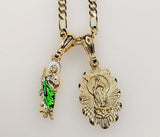 Virgin Mary Saint Jude Double Pendants Charms 3mm Figaro Plated Necklace