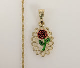 Plated Multicolor Rose Flower Twist Chain Necklace