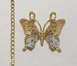 Plated Tri-Gold Butterfly 3mm Cuban Chain Necklace