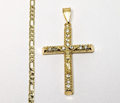 Plated Cross 3mm Figaro Chain Necklace