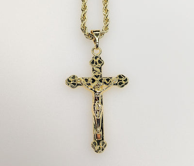 Plated Cross 3mm Rope/Braided Chain Necklace