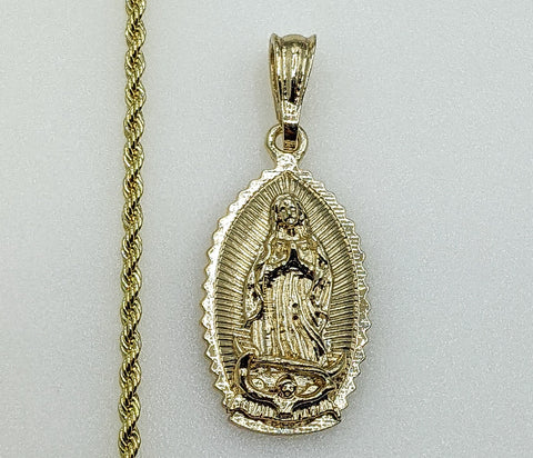 Plated Virgin Mary 2mm Rope/Braided Chain Necklace