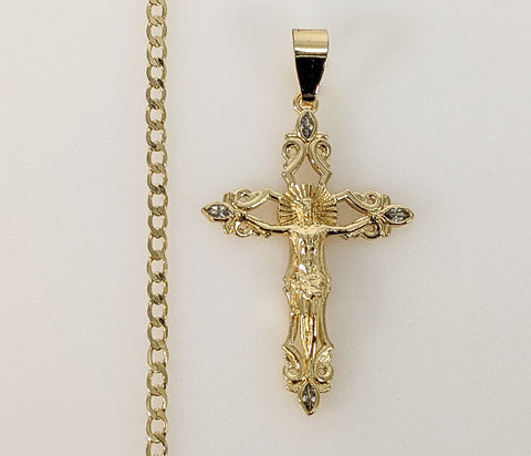 Plated Cross 3mm Cuban Chain Necklace
