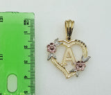 Plated Tri-Color Letter "A" Heart Pendant
