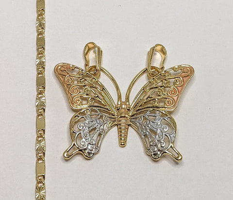 Plated Tri-Gold Butterfly 2mm Star Solid Chain Necklace