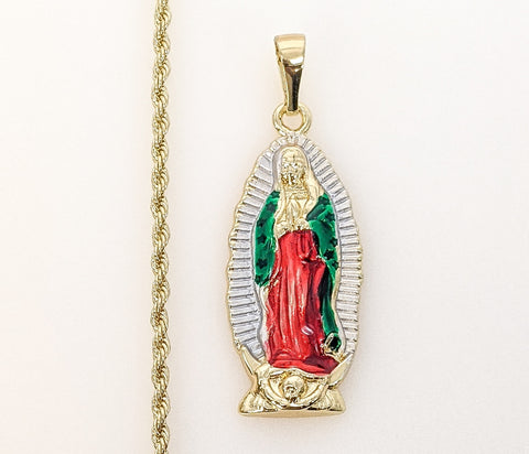 Plated Multicolor Virgin Mary 3mm Rope/Braided Chain Necklace