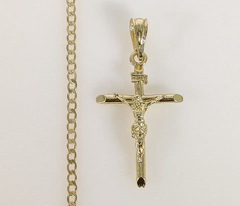Plated Cross 3mm Cuban Chain Necklace