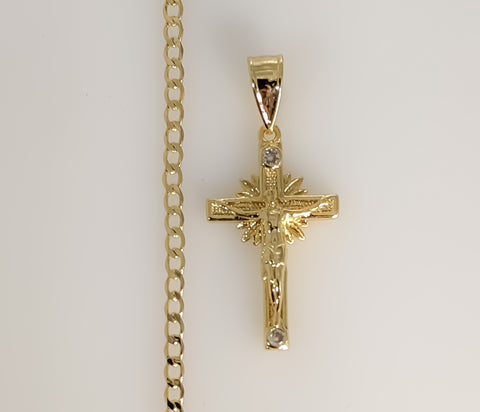 Plated Dainty Cross 3mm Cuban Chain Necklace