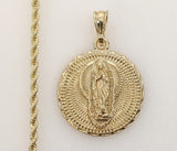 Plated Virgin Mary Medal Pendant With Optional 14K Rope Braided Chain Necklace
